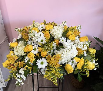 Yellow and White Casket Spray