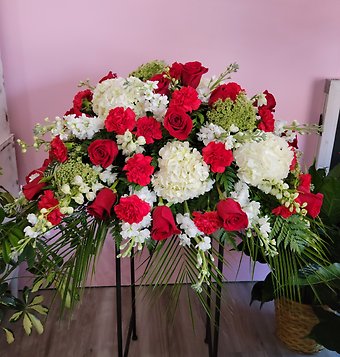 Red and White Casket Spray