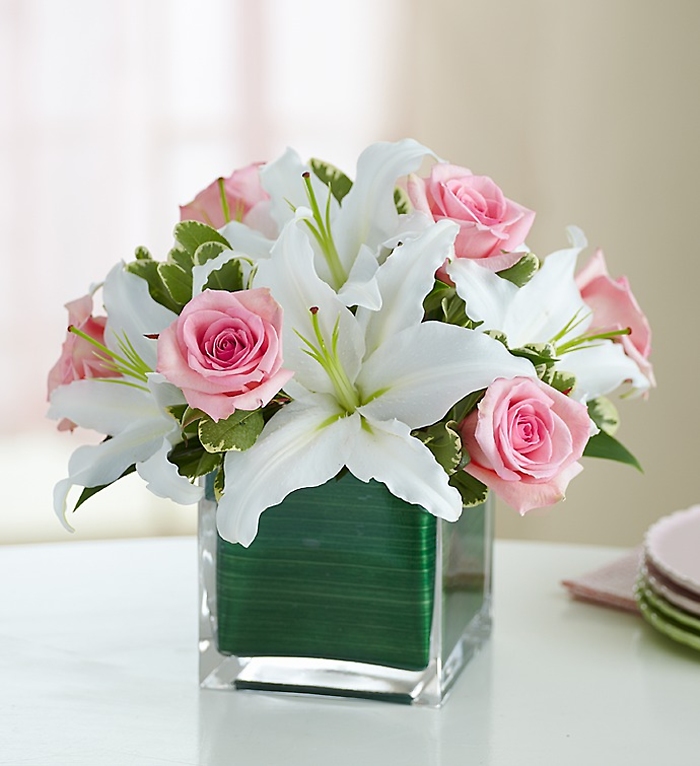 Modern Embrace⢠Pink Rose & Lily Cube
