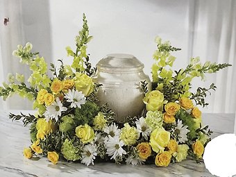 Yellow, White and Green Urn Arrangement