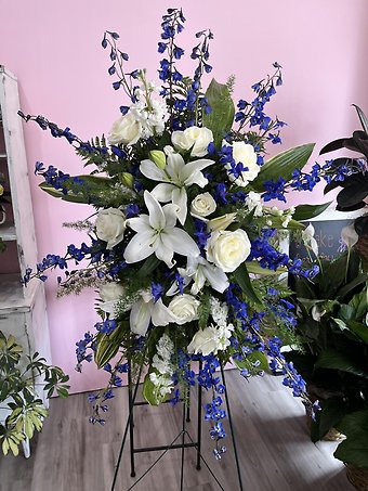 Blue and White Standing Spray