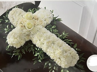 White Cross Casket Spray